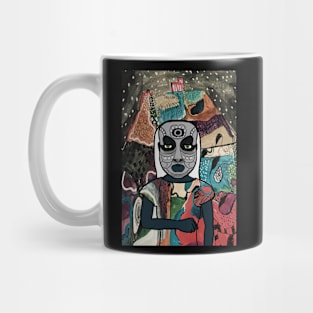 Polkadot - Green-Eyed Female Character with Indian Mask and Mystery Night Background Mug